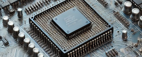 Close-up of an Intel microprocessor